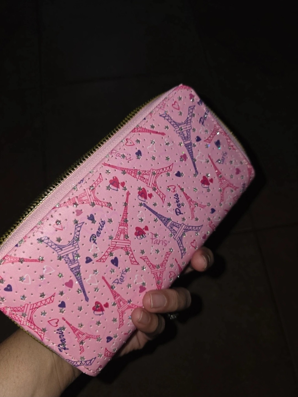 Pink Paris Print Zip Card & Key Holder Wallet